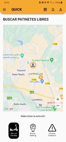 App QUICK - buscar patinetes libres en el mapa