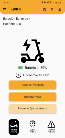 App QUICK - reservar patinete y empezar viaje